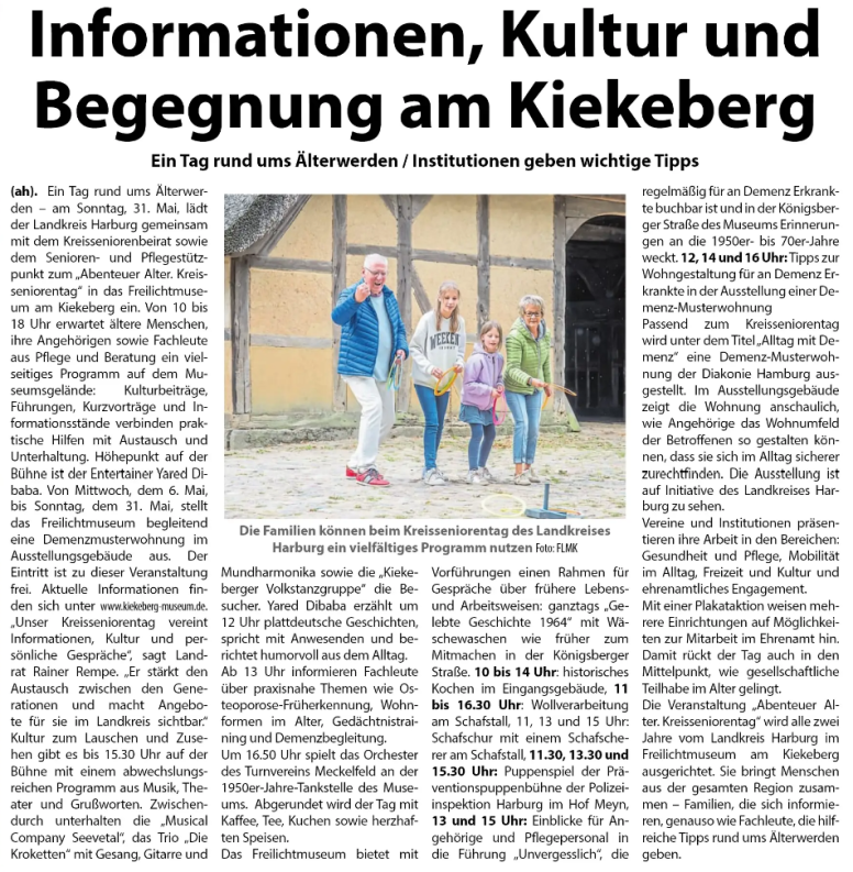 Broschüre mit der Hauptüberschrift Informationen Kultur und Begegnung am Kiekeberg.